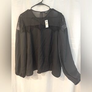 Express Lace Pieced Balloon Sleeve Top